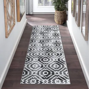 Runner Rug 2x6 Feet Washable Modern Geometric Hallway Runner, Non-Slip Stain Resistant Area Rug Contemporary Moroccan Kitchen Mat Entryway Carpet Runner for Doorway Bedside, Grey