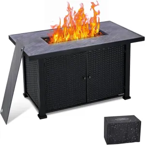52" Propane Fire Pit Table, 2 in 1 Outdoor Fire Pit Table, 50,000BTU Gas Fire Pits for Outside Patio with Waterproof Cover, Tabletop & Separate Storage Space,Firepits for Outside Propane