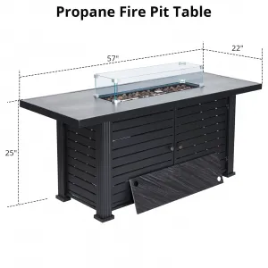 Outdoor Propane Gas Fire Pit Table - 57 Inch, Auto-Ignition Gas Firepit,with Glass Wind Guard