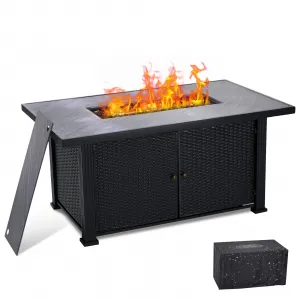 57 Inch Gas Fire Pit Table, 50,000 Btu Outdoor Propane Fire Pit with Lid, Rain Cover, Volcanic Rocks, Rectangular Fire Table for Outside Garden, Patio, Yard, Metal Fence Surface