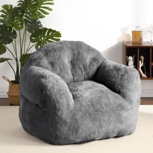 Bean Bag Chair with Filler, 51” Giant Bean Bag Sofa for Adults Kids, Soft Cozy Large Beanbag Sofa Chair with Armrests for Living Room Bedroom, Dark Grey