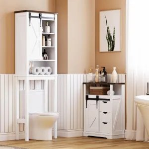 Over The Toilet Storage Cabinet with Adjustable Shelf and Door, Bathroom Space Saver Organizer Above Toilet with Open Shelf, Taller Wooden Free Standing Toilet Rack -White