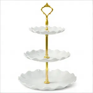 3-tier Cupcake Stand Fruit Plate Holder Desserts Snack Candy Buffet Stand Tower For Christmas Wedding Party White