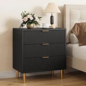 Black Dresser, Modern 3 Drawer Dresser for Bedroom with Gold Handle and Large Drawer, Wood Double Chest of Drawers and Storage Organizer for Living Room, Hallway, Entryway