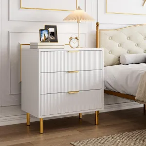 White 3 Drawer Dresser for Bedroom, Wood Dresser with Metal Legs, 30” Tall Dresser Organizer, Modern Chest of Drawers, Large Dresser for Closet, Living Room, Hallway