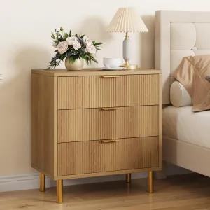 Walnut Dresser, Modern 3 Drawer Dresser for Bedroom with Gold Handle and Large Drawer, Wood Double Chest of Drawers and Storage Organizer for Living Room, Hallway, Entryway