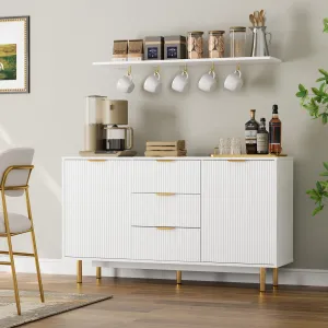 Sideboard Buffet Cabinet with Storage, 55‘’ Kitchen Storage Cabinet with 2 Doors and 3 Drawers, Modern Wood Coffee Bar Table for Dining Room, White
