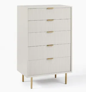 Walnut Dresser, Modern 5 Drawer Dresser for Bedroom with Gold Handle and Large Drawer, Wood Double Chest of Drawers and Storage Organizer for Living Room, Hallway, Entryway