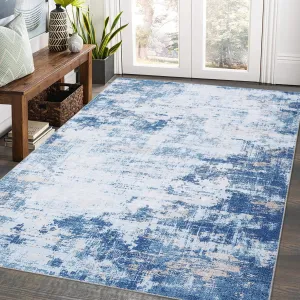 9x12 Area Rug Large Modern Abstract Machine Washable Area Rug for Living Room Contemporary Non-Slip Stain Resistant Accent Rug Carpet for Dining Room Office Bedroom Decoration, Blue