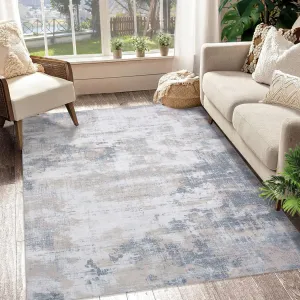 9x12 Area Rug Large Modern Abstract Machine Washable Area Rug for Living Room Contemporary Non-Slip Stain Resistant Accent Rug Carpet for Dining Room Office Bedroom Decoration, Grey/Brown