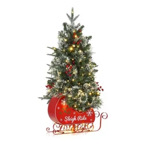 3ft Christmas Tree with 78 Lights, Pre-Lit Artificial Desktop Xmas Tree with 8 Mode Includes Red Berries & Sleigh Base for Holiday Indoor DIY Christmas Decor, 1 PCS