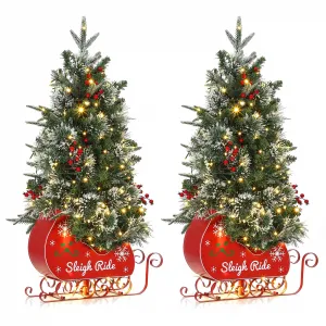 3ft Christmas Tree with 78 Lights, Pre-Lit Artificial Desktop Xmas Tree with 8 Mode Includes Red Berries & Sleigh Base for Holiday Indoor DIY Christmas Decor, 2 PCS