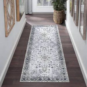Runner Rug 2x6 Feet Washable Vintage Medallion Hallway Runner, Non-Slip Stain Resistant Area Rug Traditional Distressed Kitchen Mat Entryway Carpet Runner for Doorway Bedside, Grey