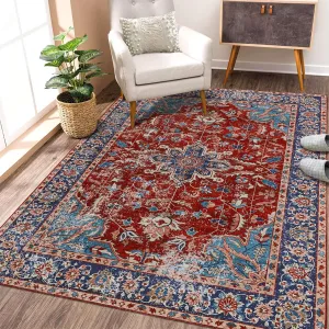 Washable Rugs 10x13 Area Rug Vintage Oriental Non Slip Large Living Room Red