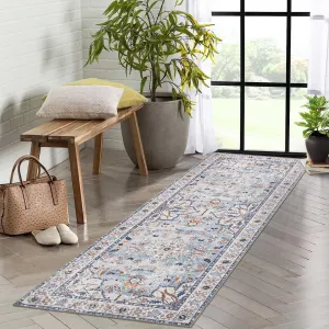 Runner Rug 2x6 Feet Washable Vintage Medallion Hallway Runner, Non-Slip Stain Resistant Area Rug Traditional Distressed Kitchen Mat Entryway Carpet Runner for Doorway Bedside, Blue