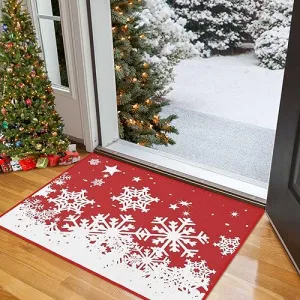 Christmas Doormat Holiday Door Mat Winter Snowflakes Xmas Indoor/Outdoor Welcome Mat Outdoor Indoor Entrance Floor Door Mat Front Porch for Home Decoration, 17x29 Inch