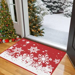 Christmas Front Door Mat 20x32 Inches Non-Slip Washable Polyester Indoor Outdoor Entry Welcome Mat Red for Porch Living Room Kitchen