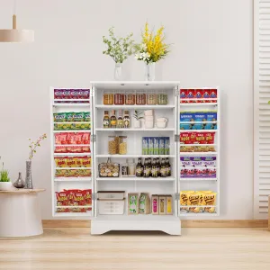 42" Kitchen Pantry Cabinet with Doors, Adjustable Shelves, Wooden Storage, Compact White Buffet for Small Space