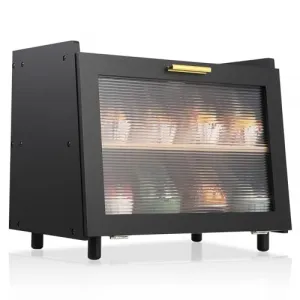 Double Layer Large Bread Box, Bamboo Bread Box for Kitchen Counter, Bread Containerr, Bamboo Bread Storage Container with Acrylic Clear Door, Black