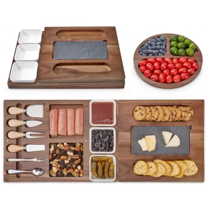Acacia Charcuterie Boards and Knife Set, (27.6" x 11") Magnetic Extra Large Cheese Board Set with 3 Bowls & Marble Cutting Slate & Fruit Tray, Cheese Platter, House Warming Gifts