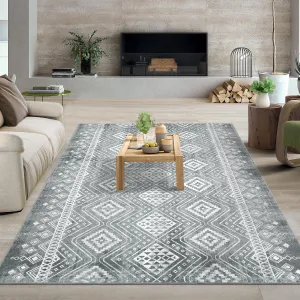 8x10 Rug for Bedroom Bohemian Throw Rugs with Rubber Backing Washable Rug Living Room Rugs Soft Rug No Shedding Floor Mats Vintage Area Rugs for Entryway Nursery Office Rug 8'x10' Grey