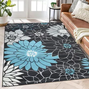 Washable Rug 9x12 Modern Floral Area Rug Non Slip Large Area Rug Low Pile Farmhouse Rug Non Shedding Distressed Throw Rugs Floor Carpet for Living Room Bedrooms, Dark Grey