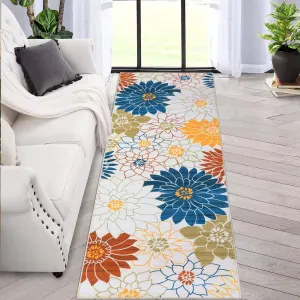 Floral Runner Rug 2x6 Washable Floral Runner Rugs Non-Slip Laundry Room Rug Throw Low-Plie Entryway Rug Beige Floral Print Carpet Runner for Bedroom Bathroom Living Room