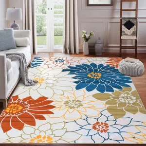 9x12 Area Rugs for Living Room,Large Bedroom Carpet Modern Non-Slip Machine Washable Area Rugs, Vitage Floor Cover Rug Floral Print Indoor Rug for Living Room Bedroom