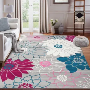 Bohemian Area Rug 4x6 Washable Bedroom Rug Modern Floral Rug Non Slip Accent Throw Rugs Moroccan Carpet Boho Rug Low-Pile Floor Carpet for Entryway Bathroom Kitchen Office