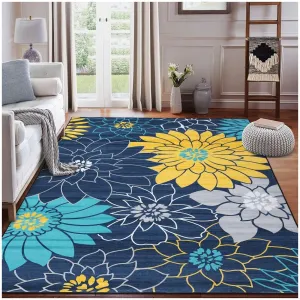 Area Rug 3x5 Washable Rugs for Living Room Non-Slip Bedroom Rug Non-Shedding Soft Low Pile Carpet for Dorm Nursery Office, Blue