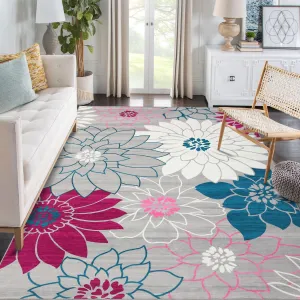 Large Machine Washable Area Rugs 10x13 Modern Flower Carpet with Non-Slip Backing, Stain and Water Resistant Soft Low Pile Rugs, Farmhouse Accent Carpet for Living Room, Bedroom