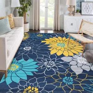 Large Machine Washable Area Rugs 10x13 Modern Flower Carpet with Non-Slip Backing, Stain and Water Resistant Soft Low Pile Rugs, Farmhouse Accent Carpet for Living Room, Bedroom