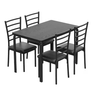 Dining Table Set for 4, 5 Piece Kitchen Dining Room Table and Chairs Set, Space-Saving Wood Modern Rectangle Dinner Table for Breakfast Nook, Home Office, Black
