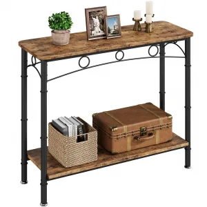 Retro Console Table 41.3” L x 11.8" W x 31.8" H + Storage + 2 Tier Design + MDF & Metal + Versatile Use + Living Room, Entryway