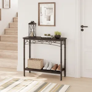 Small Console Table Retro Design + 2-Tier Storage + MDF & Metal + Suitable for Living Room, Entryway, Hallway