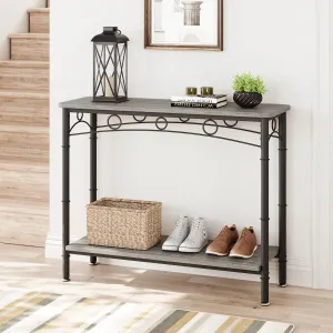 Console Table, 41.3” L x 11.8" W x 31.8" H Retro Sofa Table with Storage, 2 Tier Entryway Table with MDF and Metal, Behind Couch Table for for Living Room, Entryway, Hallway, Foyer - Grey