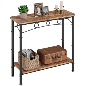 Small Console Table Retro Design + High-Quality MDF + Metal + 2 Tier Storage + 31.5" L x 11.8" W x 31.8" H + Living Room, Entryway