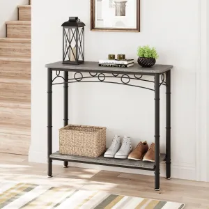 Small Console Table, Retro Sofa Table with Storage, 2 Tier, MDF & Metal, For Living Room, Entryway, Hallway, Foyer, Grey