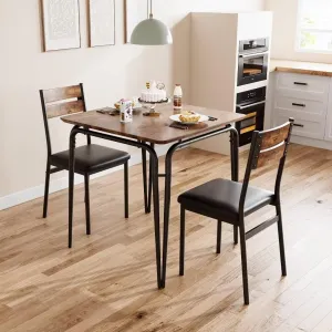 Dining Table for 2, Small Square Kitchen Set + Upholstered Seats + Space Saving + MDF Table Top + Reinforced Metal Frames + Ideal for Small Spaces