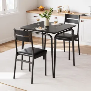 Black Dining Table for 2-Small Square Kitchen Dining Dinner Room Tables Set,Space Saving Wood Modern Dinette Accent Furniture for Breakfast Nook, Apartment,Home Office Small Space, 3 Piece