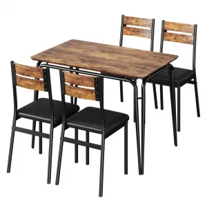 Modern Dining Table and Chair Set with for Rectangle Wood Table and 4 Upholstered Seats, Brown