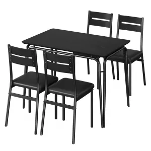 Modern Dining Table and Chair Set with for Rectangle Wood Table and 4 Upholstered Seats, Black