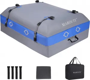 Rooftop Cargo Carrier Bag, 21 Cubic Feet Heavy Duty Waterproof Car Roof Bag, Fits All Cars with/without Rack, 8 Door Hooks, Storage Bag, Blue & Gray