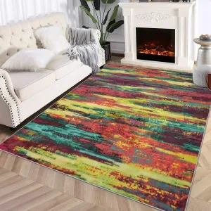 Area Rug 4x6 Non Shedding Living Room Rug Modern Abstract Area Rug Soft Fluffy Pile Throw Rug Machine Washable Indoor Rug Ultra-Thin Floor Cover for Living Room Nursery, Multicolor