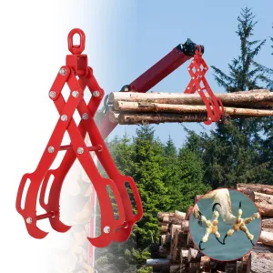 28In Log Lifting Tongs with 4 Claw Timber, 360° Swivel, Heavy Duty Steel, Anti-Slip, Adjustable 3-32 Inch Opening, for Tractors & Firewood