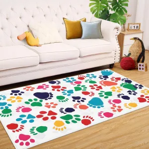 Colorful Animal Footprints Kids Area Rug, Washable Cartoon Play Mat with Low Profile Pile and Rubber Backing for Bedrooms, Playroom, Living Room, Classroom, 5 x 7