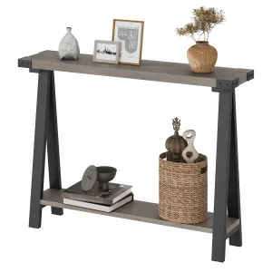 Farmhouse Console Table, 43.3" Entryway Table with Storage, 2 Tier Sofa Table with Metal Frame and MDF, Behind Couch Table for Living Room, Hallway, Entryway-Grey