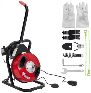 75Ft x 1/2Inch Drain Cleaner Machine, Portable Electric Drain Auger Cleaner with 6 Cutters & Gloves, Drain Cleaning Machine Fits 1" to 4" Pipes