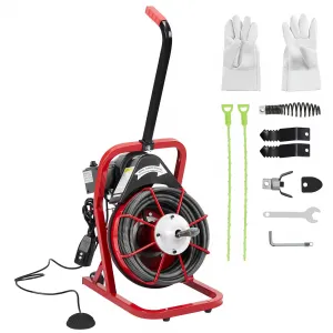 75Ft x 3/8 Inch Drain Cleaner Machine - Portable Electric Drain Auger with 6 Cutters and Gloves, Suitable for 1" to 4" Pipes