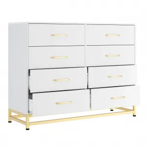 8 Drawer Dresser, TV Stand Dressers Chest with Metal Handles, Wood Storage Dresser for Bedroom, Living Room, and Entryway, White